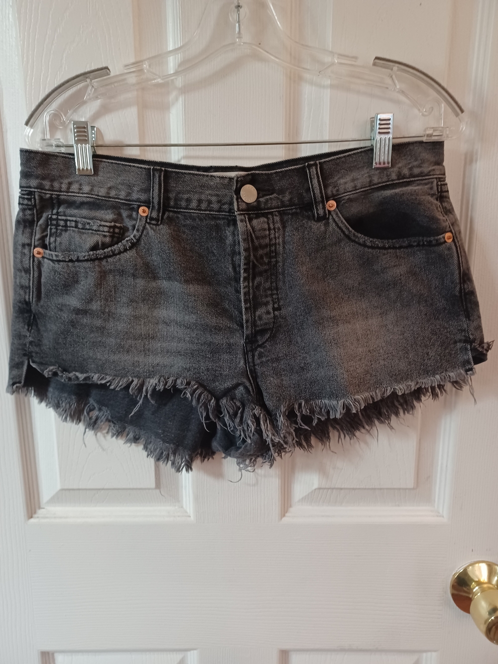 We The Free Charcoal Frayed Denim Cut Off Shorts